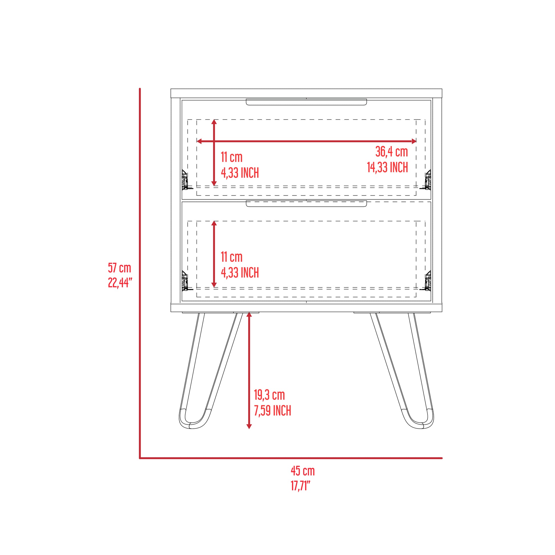 Light Oak 2 Drawer Rectangle Nightstand Light Oak Particle Board