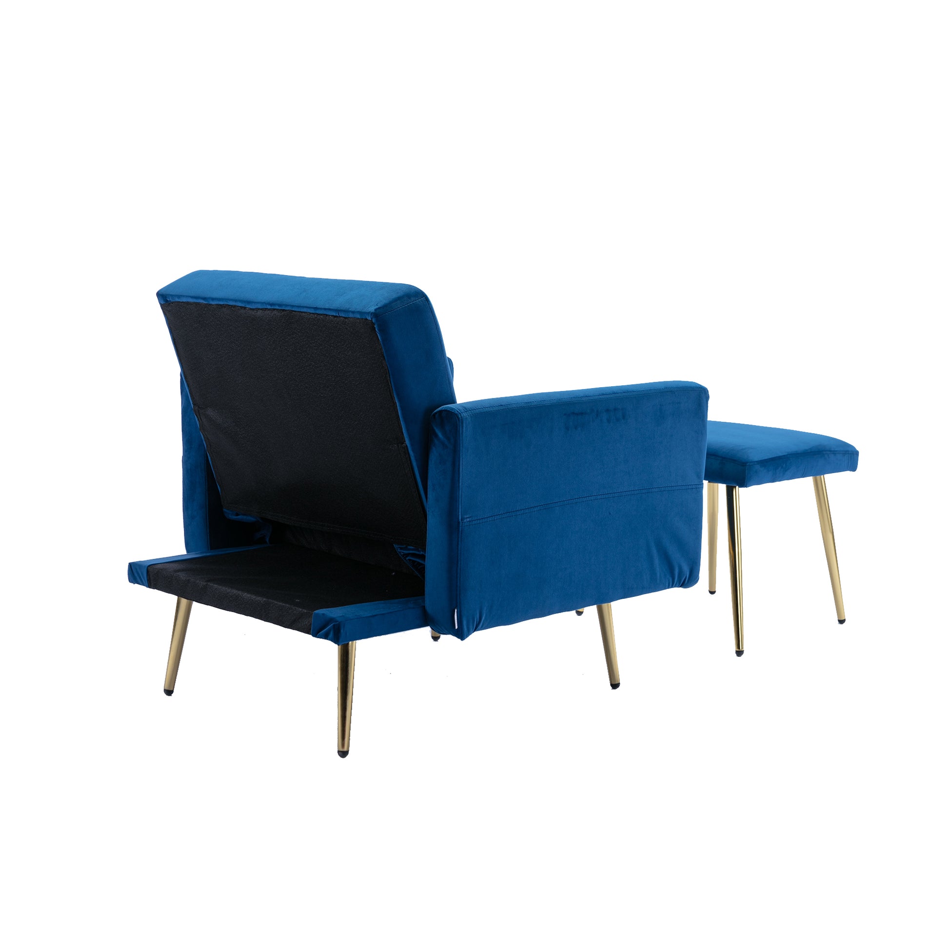 Coolmore Velvet Accent Chair With Adjustable Armrests And Backrest, Button Tufted Lounge Chair, Single Recliner Armchair With Ottoman Navy Metal