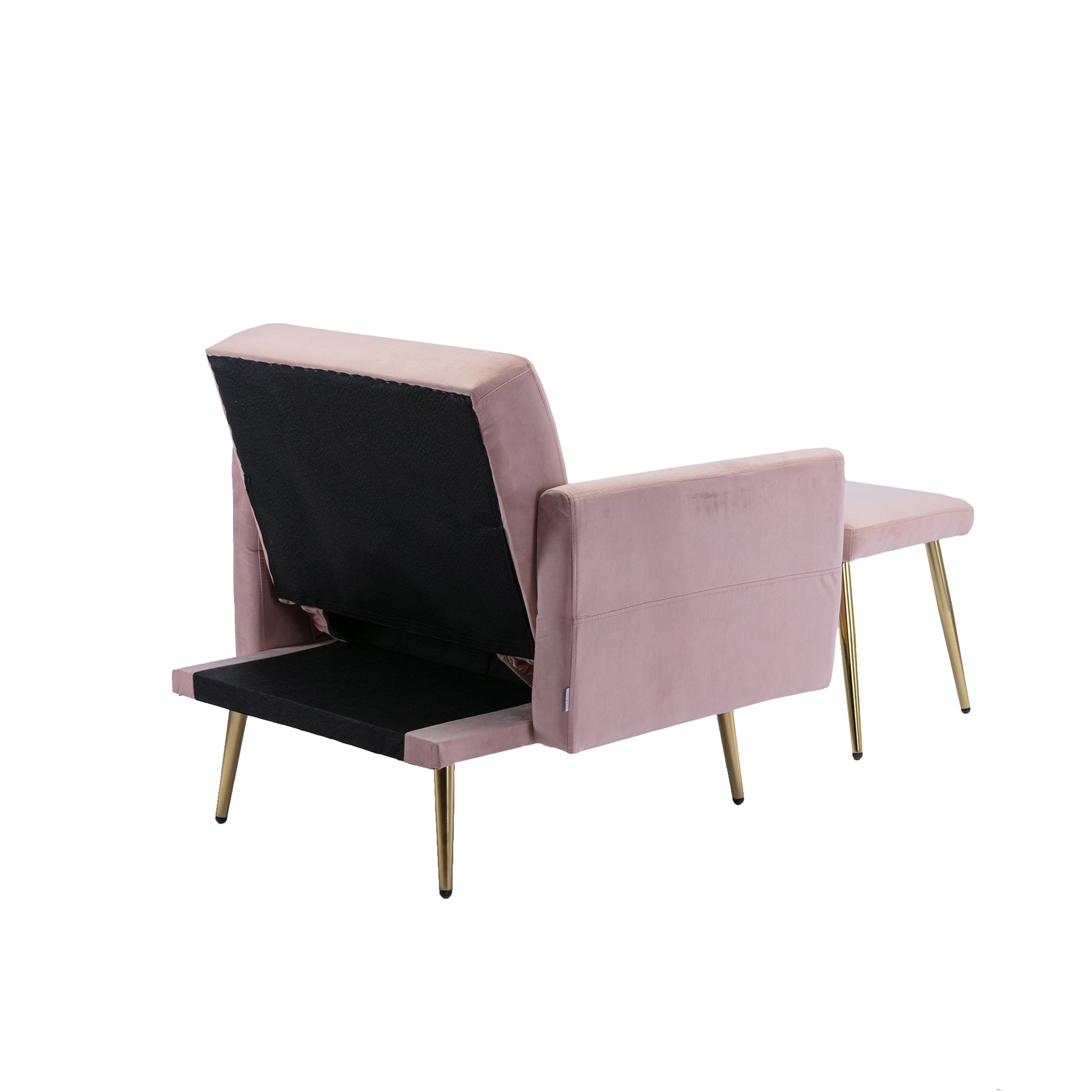 Coolmore Velvet Accent Chair With Adjustable Armrests And Backrest, Button Tufted Lounge Chair, Single Recliner Armchair With Ottoman Pink Metal