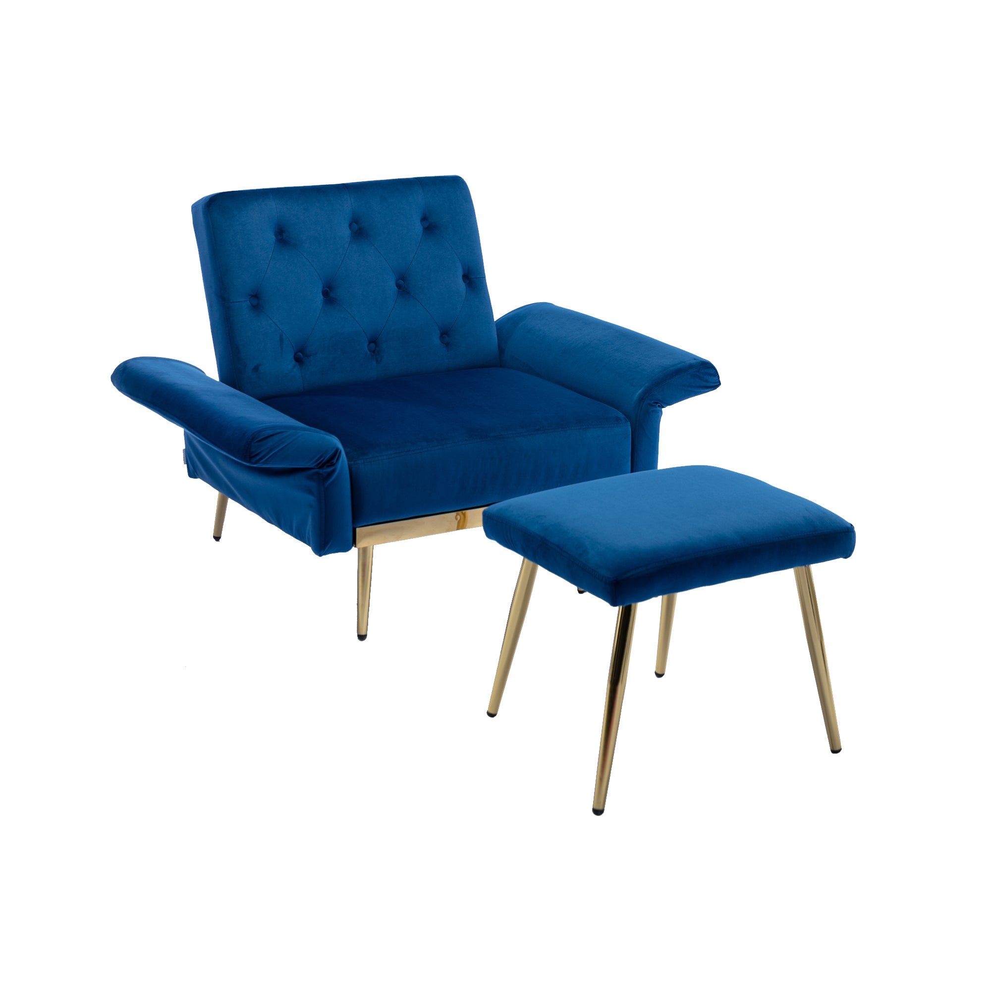 COOLMORE Velvet Accent Chair with Adjustable Armrests navy-metal
