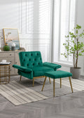 Coolmore Velvet Accent Chair With Adjustable Armrests And Backrest, Button Tufted Lounge Chair, Single Recliner Armchair With Ottoman Green Metal