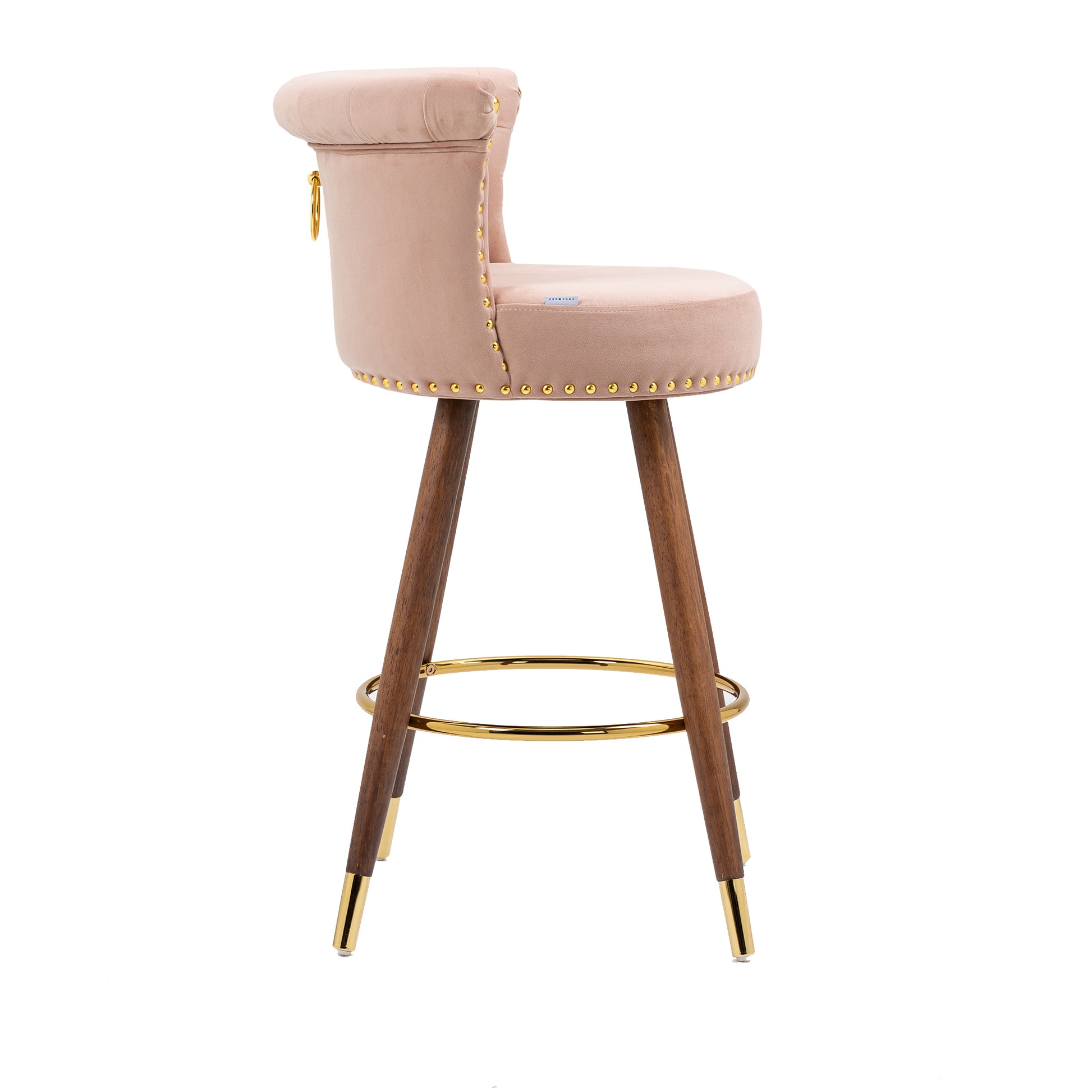 Coolmore Swivel Bar Stools With Backrest Footrest With A Fixed Height Of 360 Degrees Pink Solid Wood
