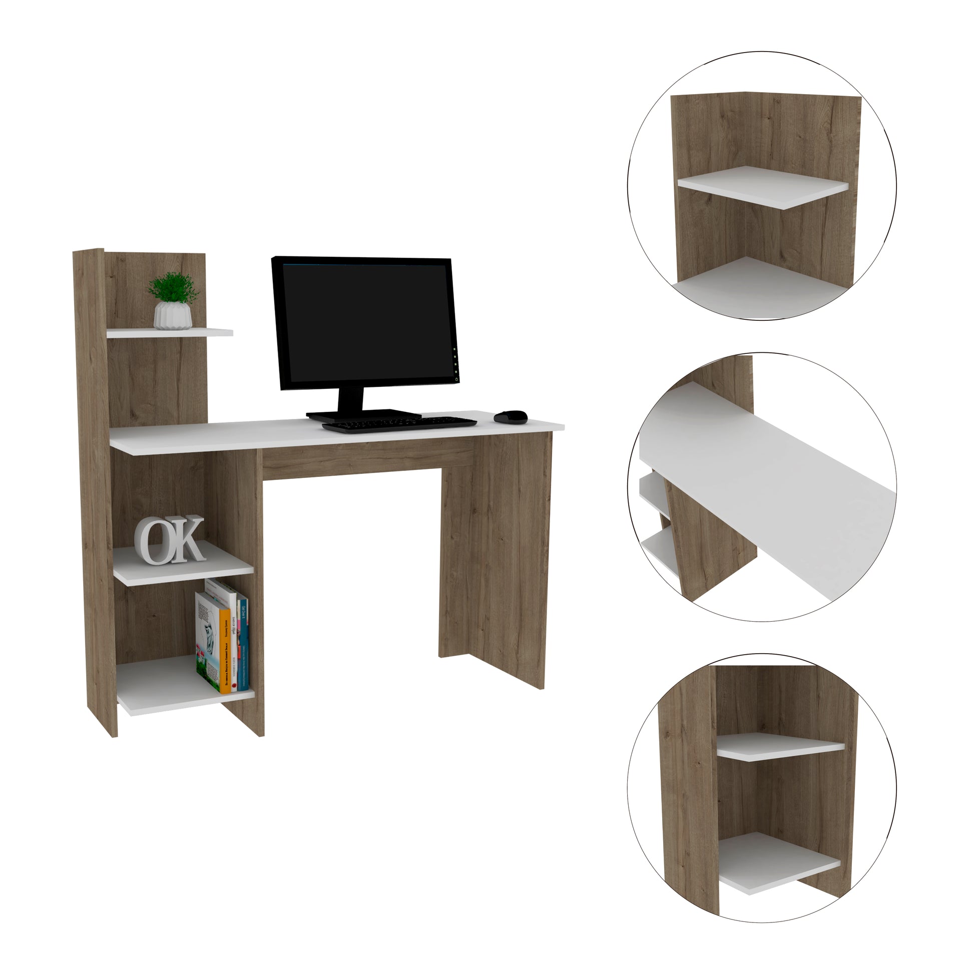 White And Pine 4 Shelf Writing Desk White Particle Board