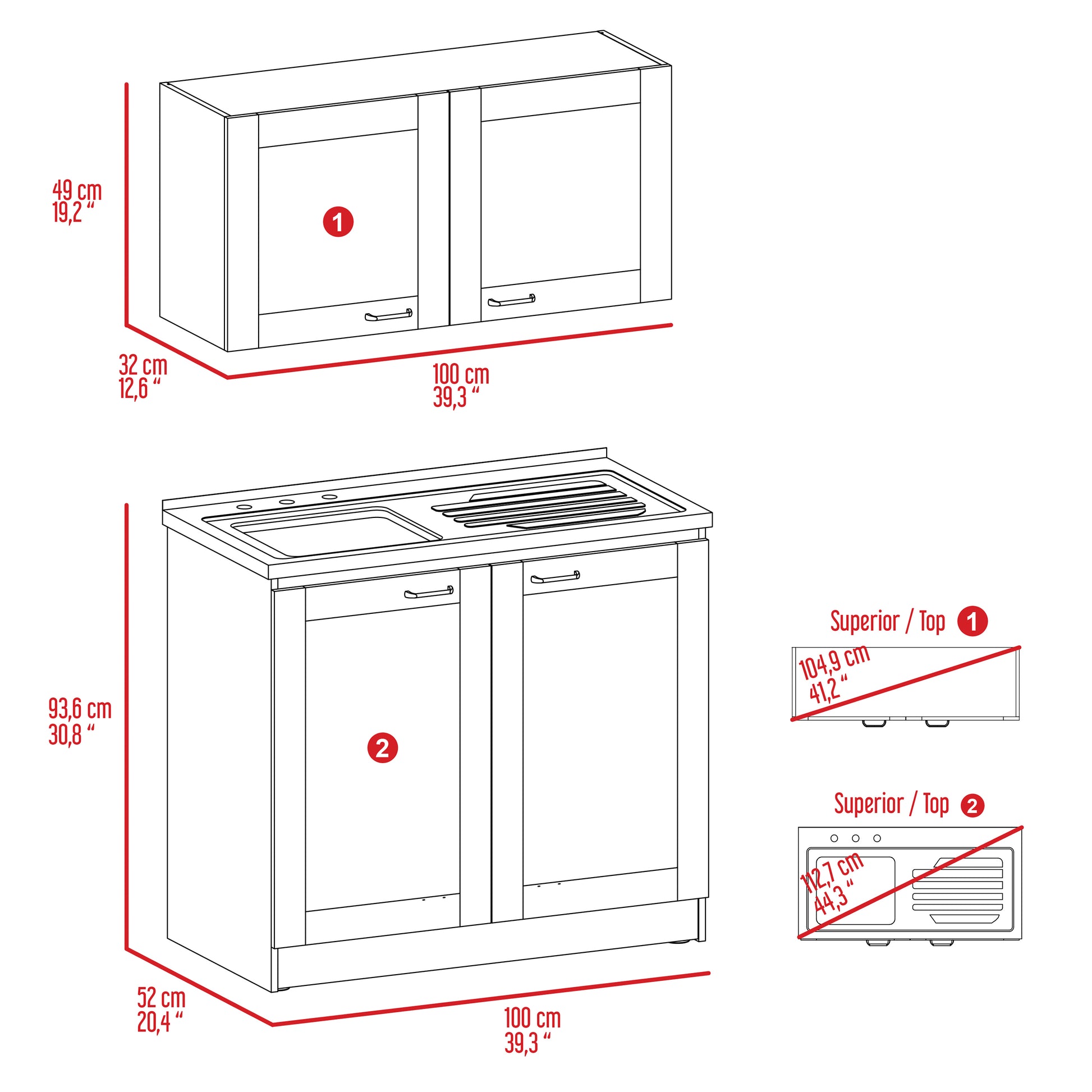 Cambridge 2 Piece Rectangle Cabinet Set White White Particle Board