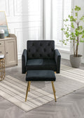 Coolmore Velvet Accent Chair With Adjustable Armrests And Backrest, Button Tufted Lounge Chair, Single Recliner Armchair With Ottoman Black Metal