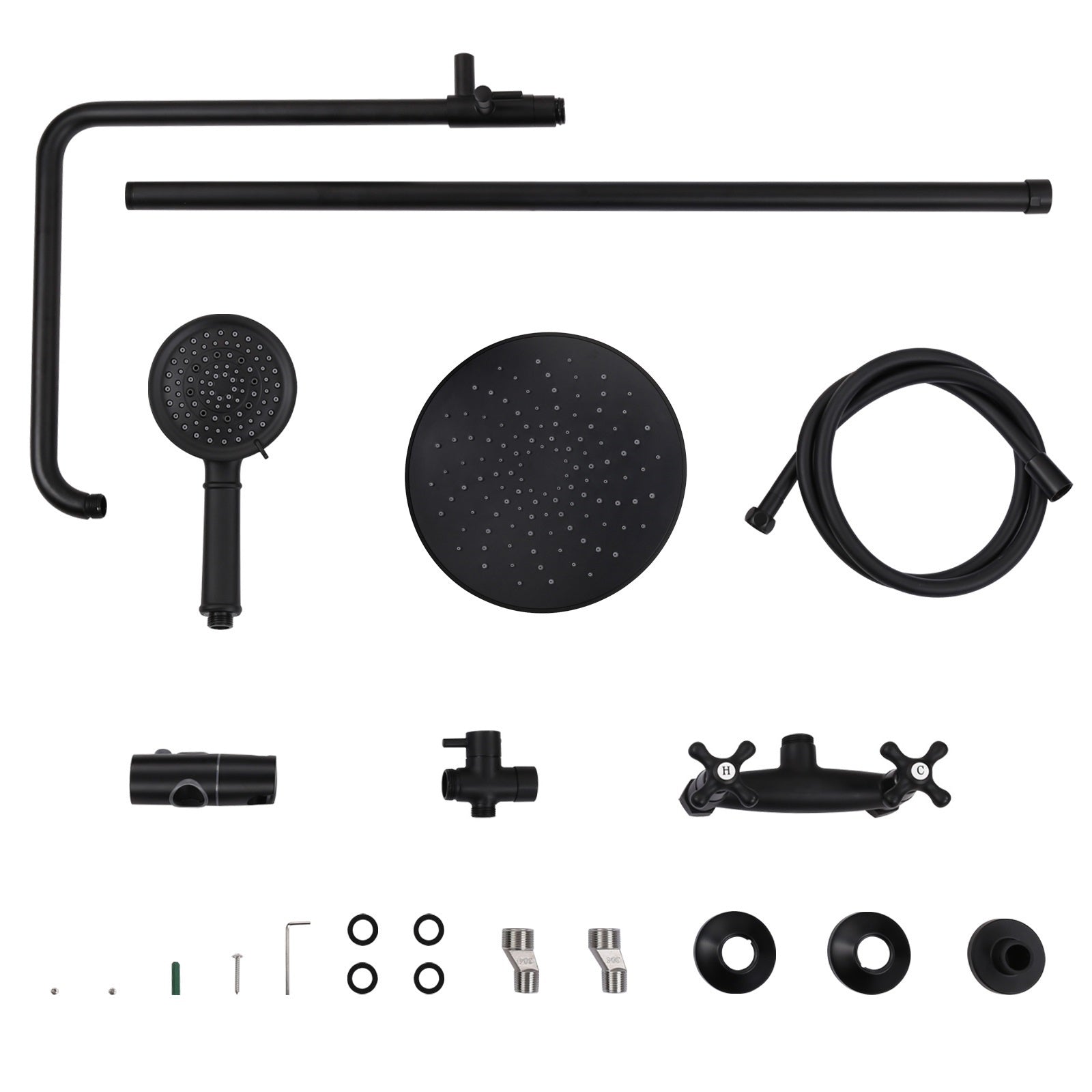 Shower System, Wall Mounted Adjustable Shower Faucet With Five Function Handheld Spray, 2 Handle Oil Rubbed Bronze Shower Set With 360 Rotation 8 Inch Rainfall Shower Head Matte Black Brass