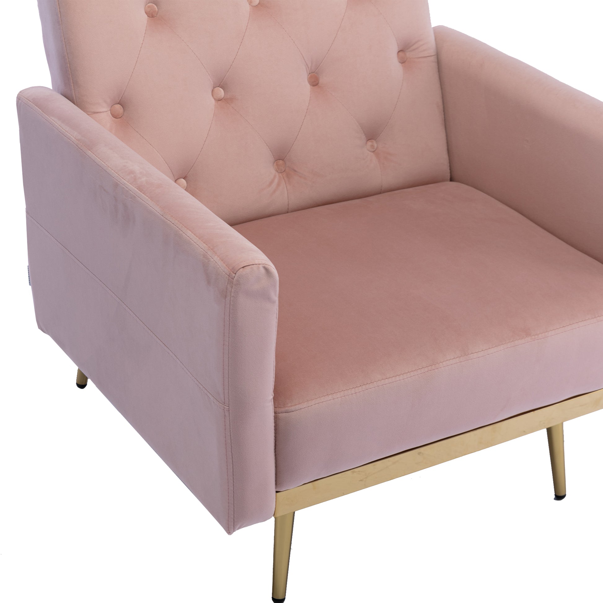 Coolmore Velvet Accent Chair With Adjustable Armrests And Backrest, Button Tufted Lounge Chair, Single Recliner Armchair With Ottoman Pink Metal