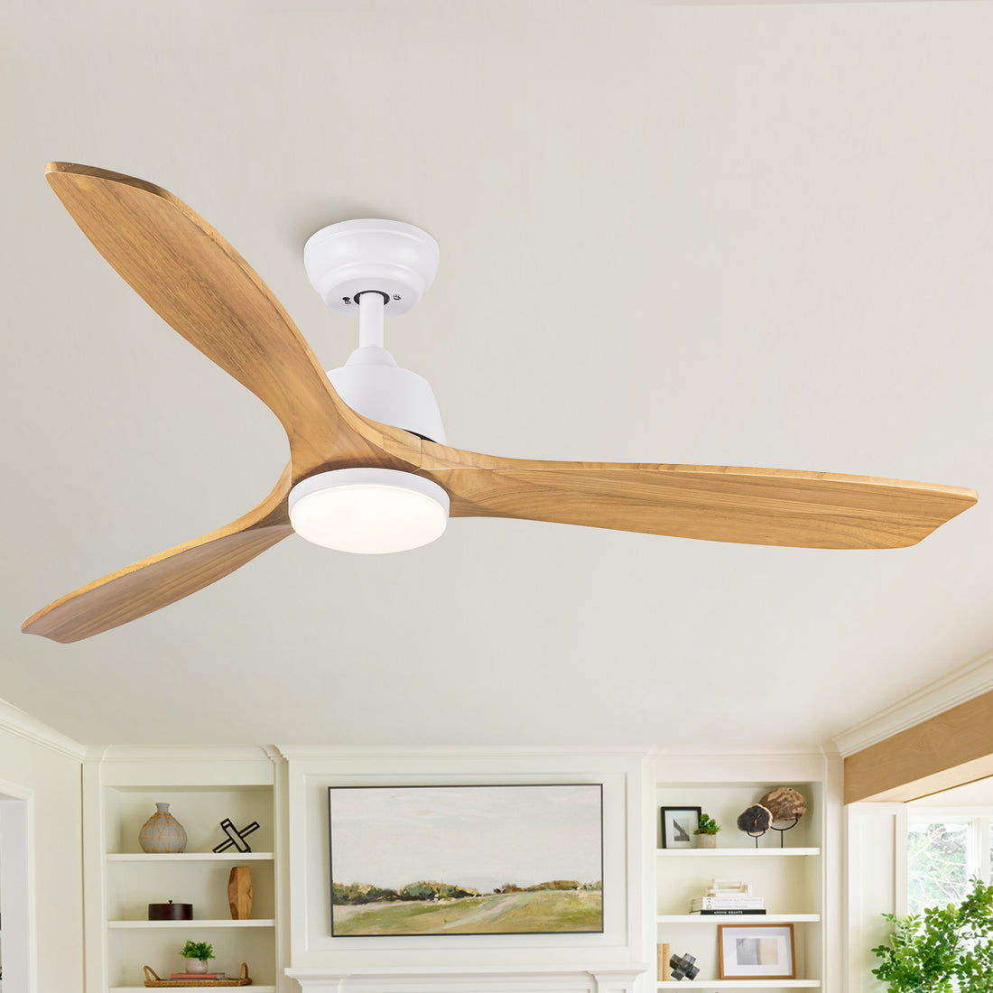 Yuhao 52 In.Intergrated Led Ceiling Fan Lighting With Remote Control Beige Yellow Abs