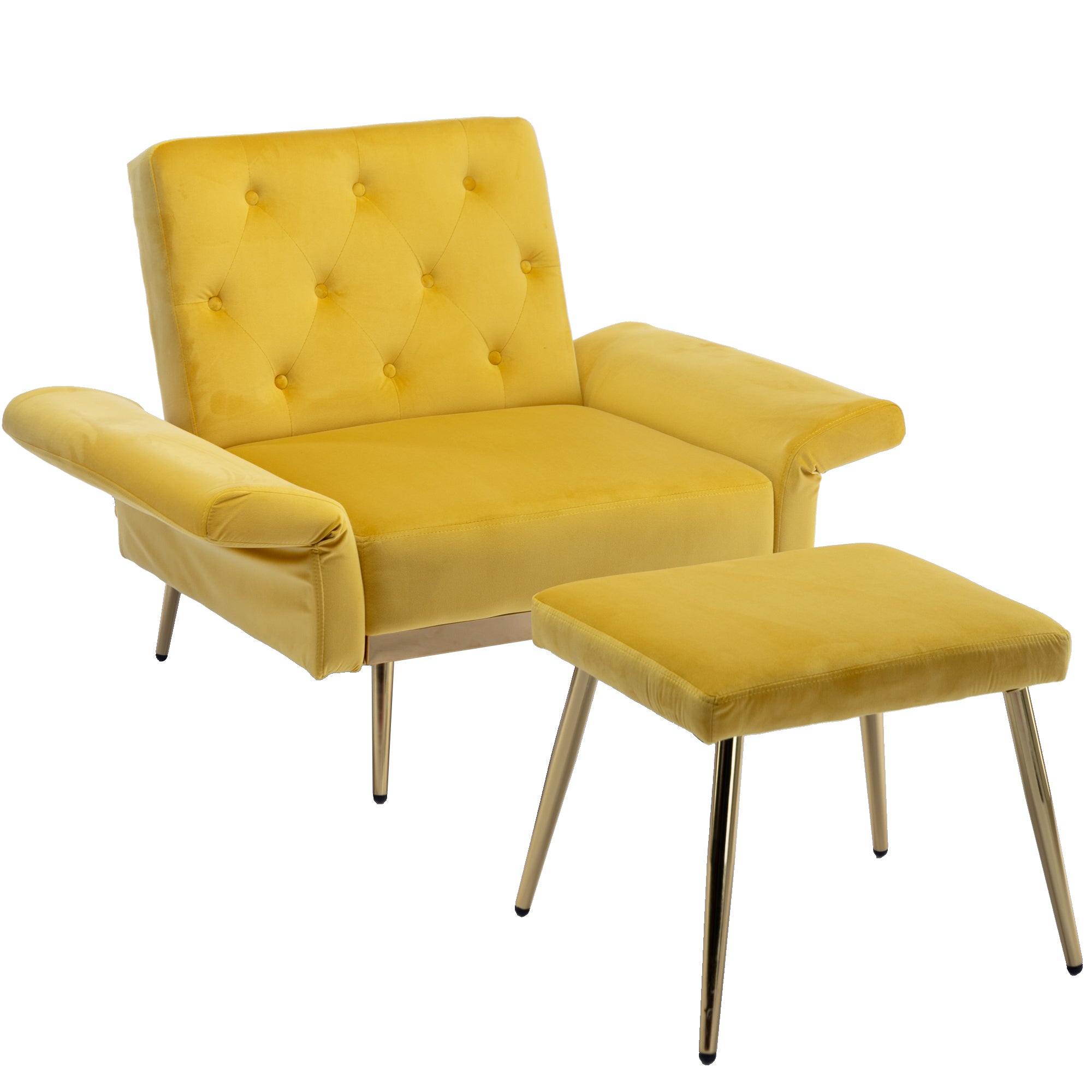 COOLMORE Velvet Accent Chair with Adjustable Armrests mustard-metal