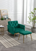 Coolmore Velvet Accent Chair With Adjustable Armrests And Backrest, Button Tufted Lounge Chair, Single Recliner Armchair With Ottoman Green Metal
