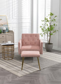 Coolmore Velvet Accent Chair With Adjustable Armrests And Backrest, Button Tufted Lounge Chair, Single Recliner Armchair With Ottoman Pink Metal