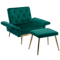 Coolmore Velvet Accent Chair With Adjustable Armrests And Backrest, Button Tufted Lounge Chair, Single Recliner Armchair With Ottoman Green Metal