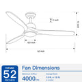 Yuhao 52 In.Intergrated Led Ceiling Fan Lighting With Remote Control Beige Yellow Solid Wood