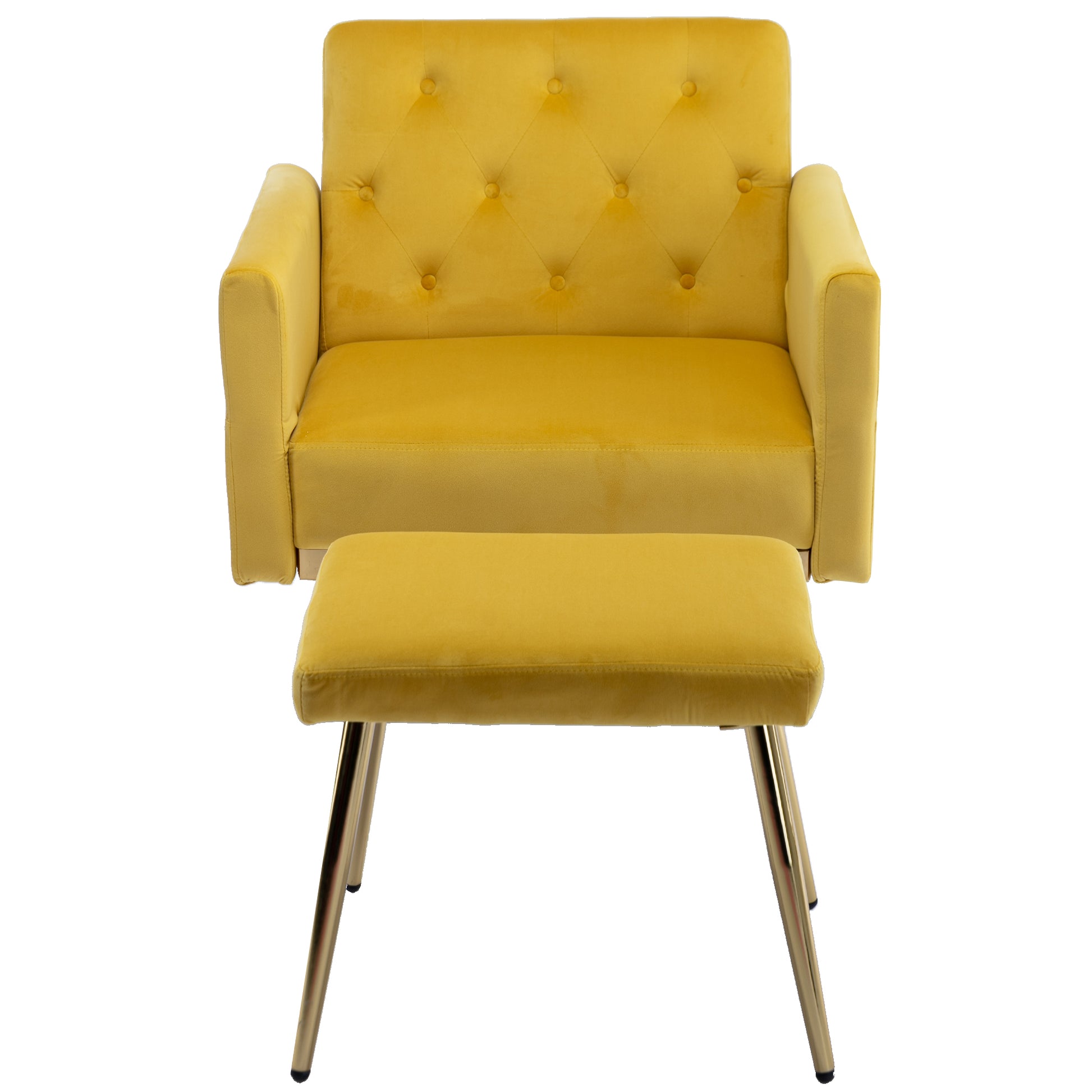 Coolmore Velvet Accent Chair With Adjustable Armrests And Backrest, Button Tufted Lounge Chair, Single Recliner Armchair With Ottoman Mustard Metal
