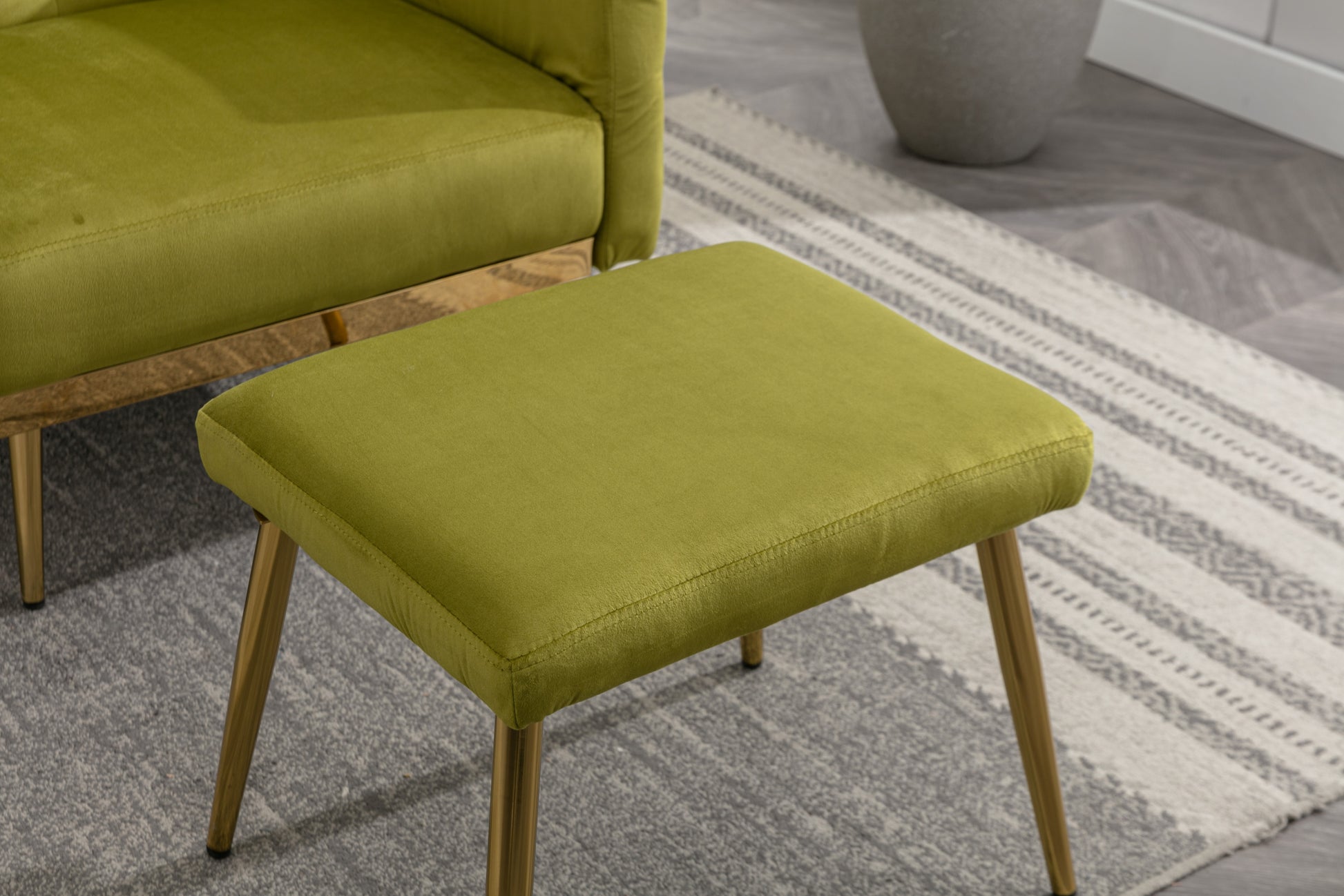 Coolmore Velvet Accent Chair With Adjustable Armrests And Backrest, Button Tufted Lounge Chair, Single Recliner Armchair With Ottoman Olive Green Metal