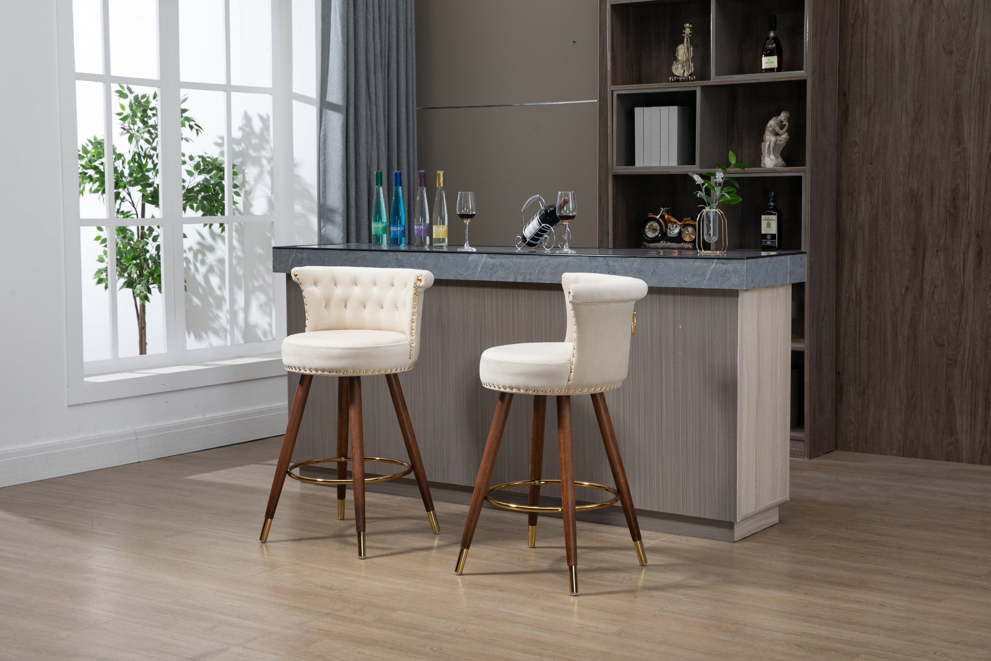 Coolmore Swivel Bar Stools With Backrest Footrest With A Fixed Height Of 360 Degrees Ivory Solid Wood