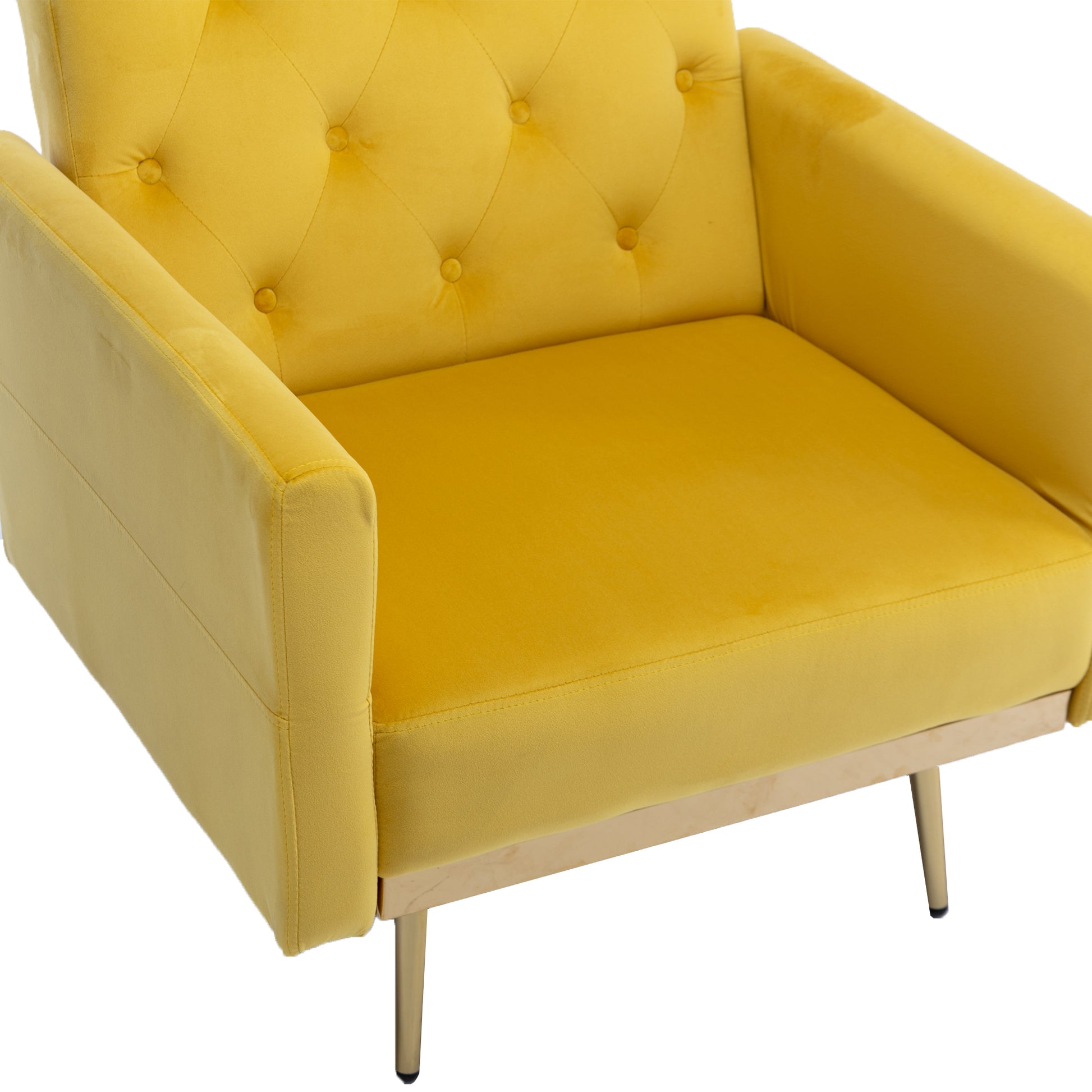 Coolmore Velvet Accent Chair With Adjustable Armrests And Backrest, Button Tufted Lounge Chair, Single Recliner Armchair With Ottoman Mustard Metal