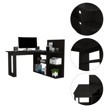 Fairfield 4 Shelf L Shaped Computer Desk Black Wengue Black Writting Desk Office Freestanding L Shape Bookcase Desk Particle Board