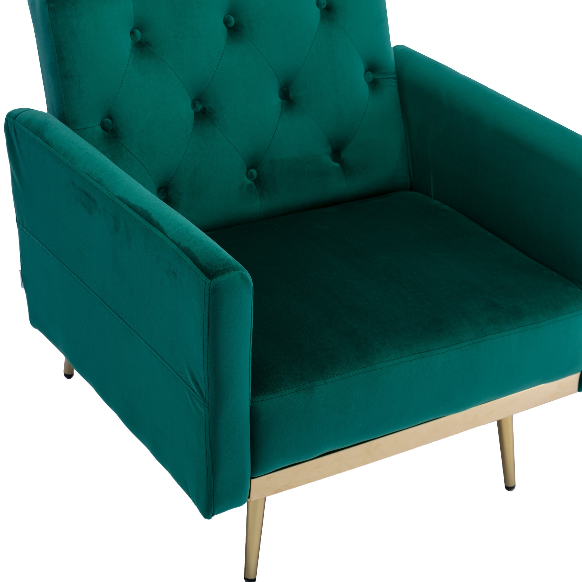 Coolmore Velvet Accent Chair With Adjustable Armrests And Backrest, Button Tufted Lounge Chair, Single Recliner Armchair With Ottoman Green Metal