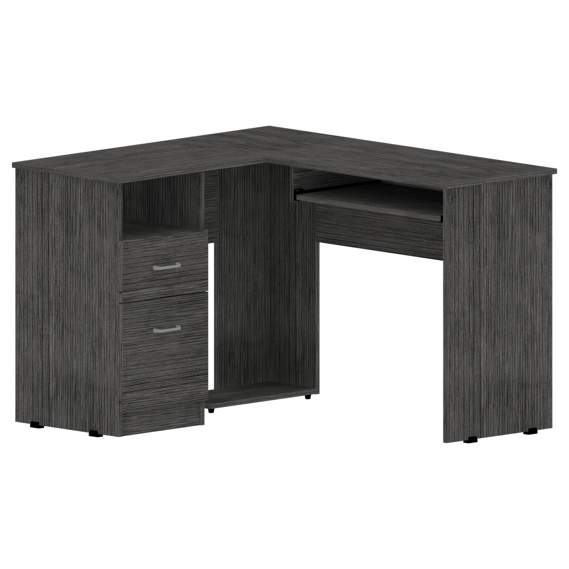 Smokey Oak 2 Drawer 1 Shelf L Shaped Computer Desk Gray Particle Board