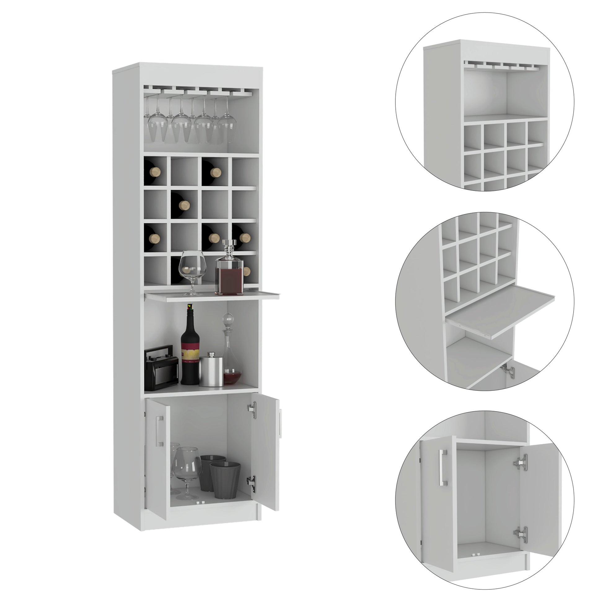 Wolcott 16 Bottle 1 Shelf Bar Cabinet White White Particle Board