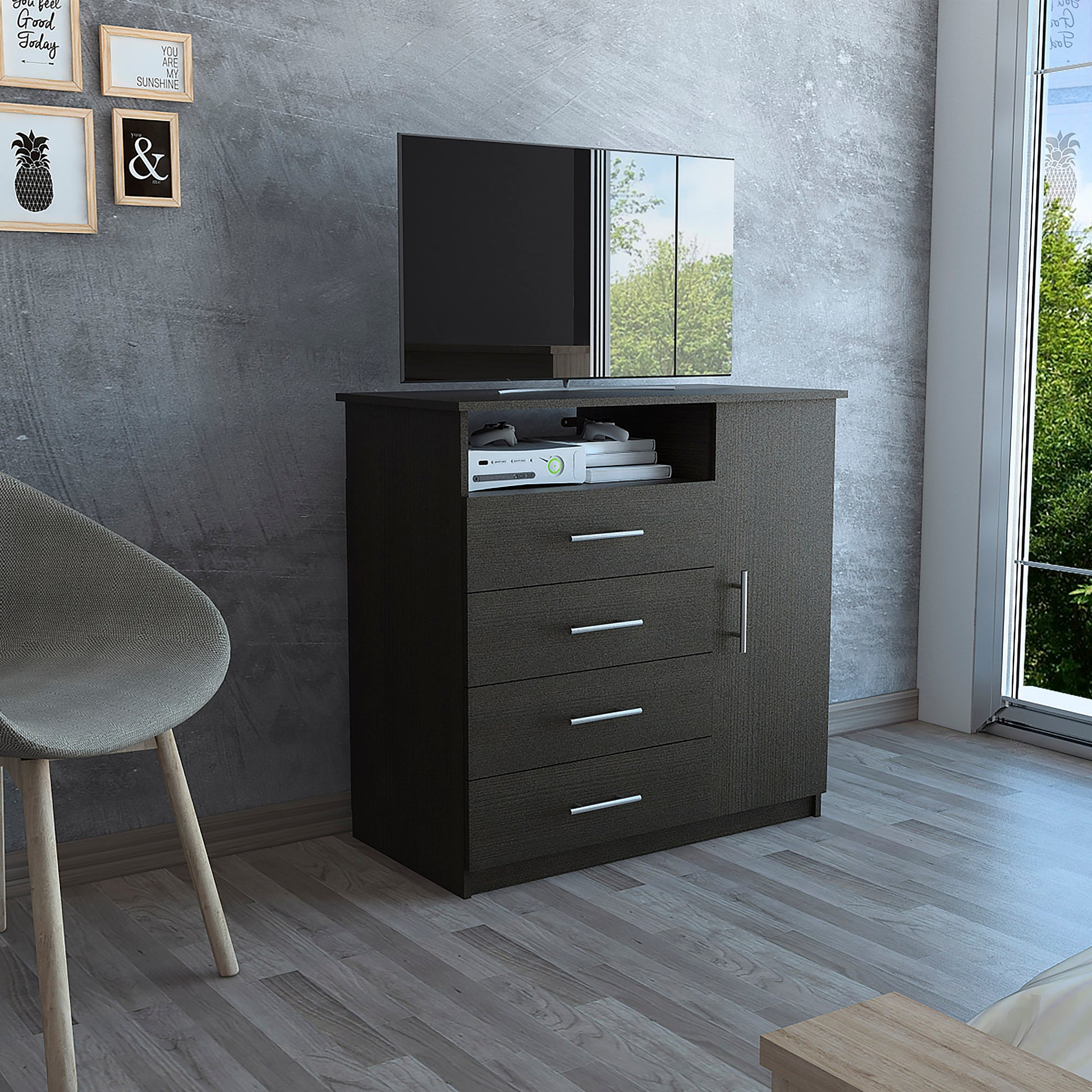 Black Wengue 4 Drawer 1 Shelf Dresser Black Primary Living Space Parti Black Wengue 4 Drawer 1 Shelf Dresser Black Primary Living Space Parti