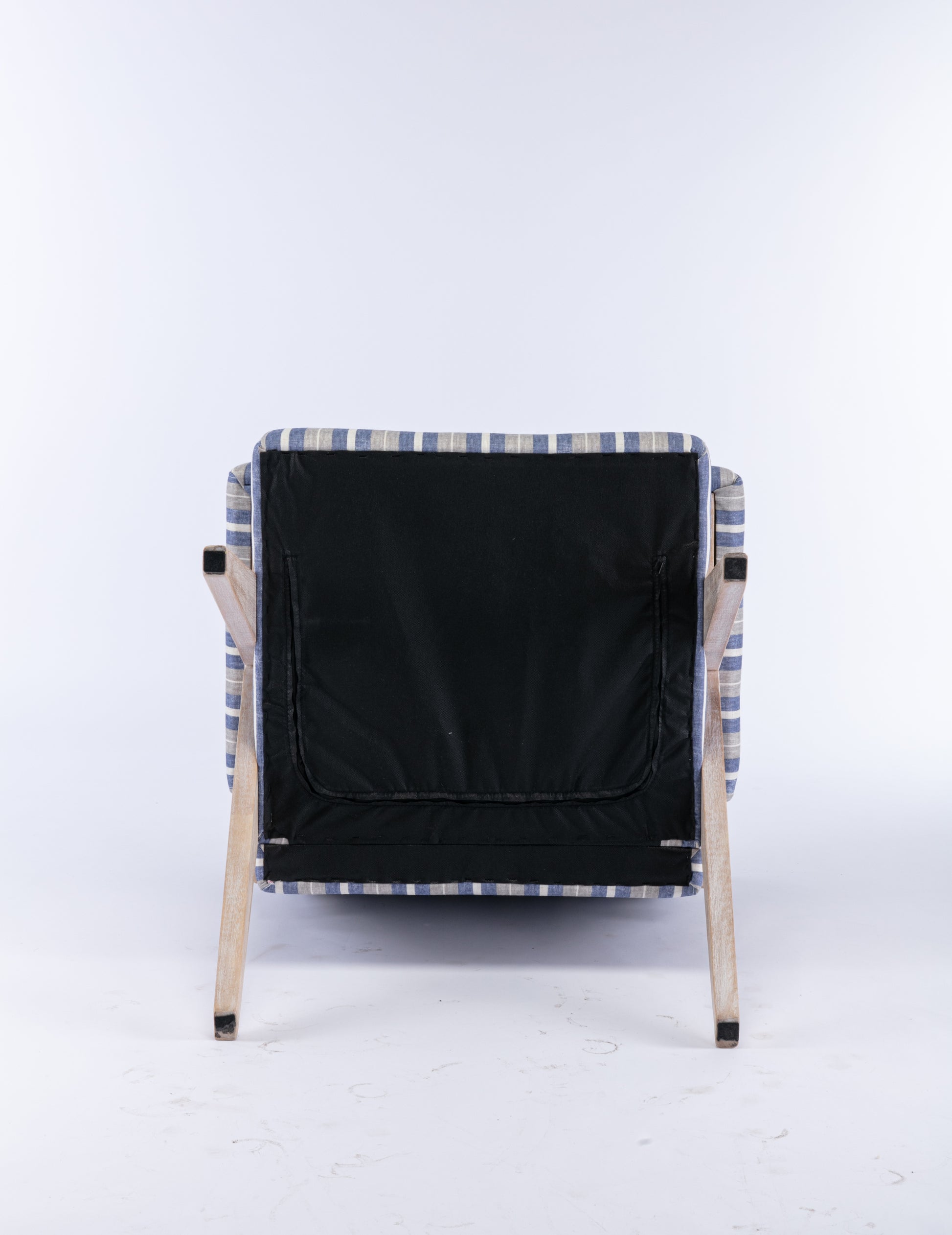 Accent Chair, Kd Rubber Wood Legs With Black Finish. Fabric Cover The Seat. With A Cushion.Blue Stripe Blue And White Stripes Foam Solid Wood