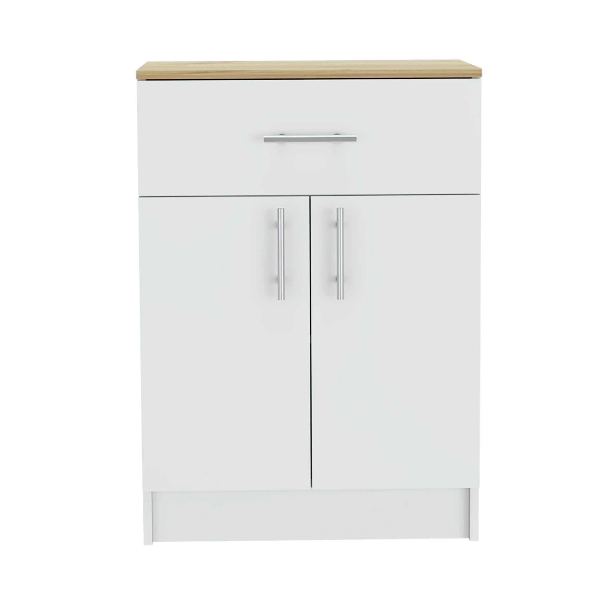 Wilmington 1 Drawer Rectangle Pantry Cabinet White And Light Oak White Particle Board