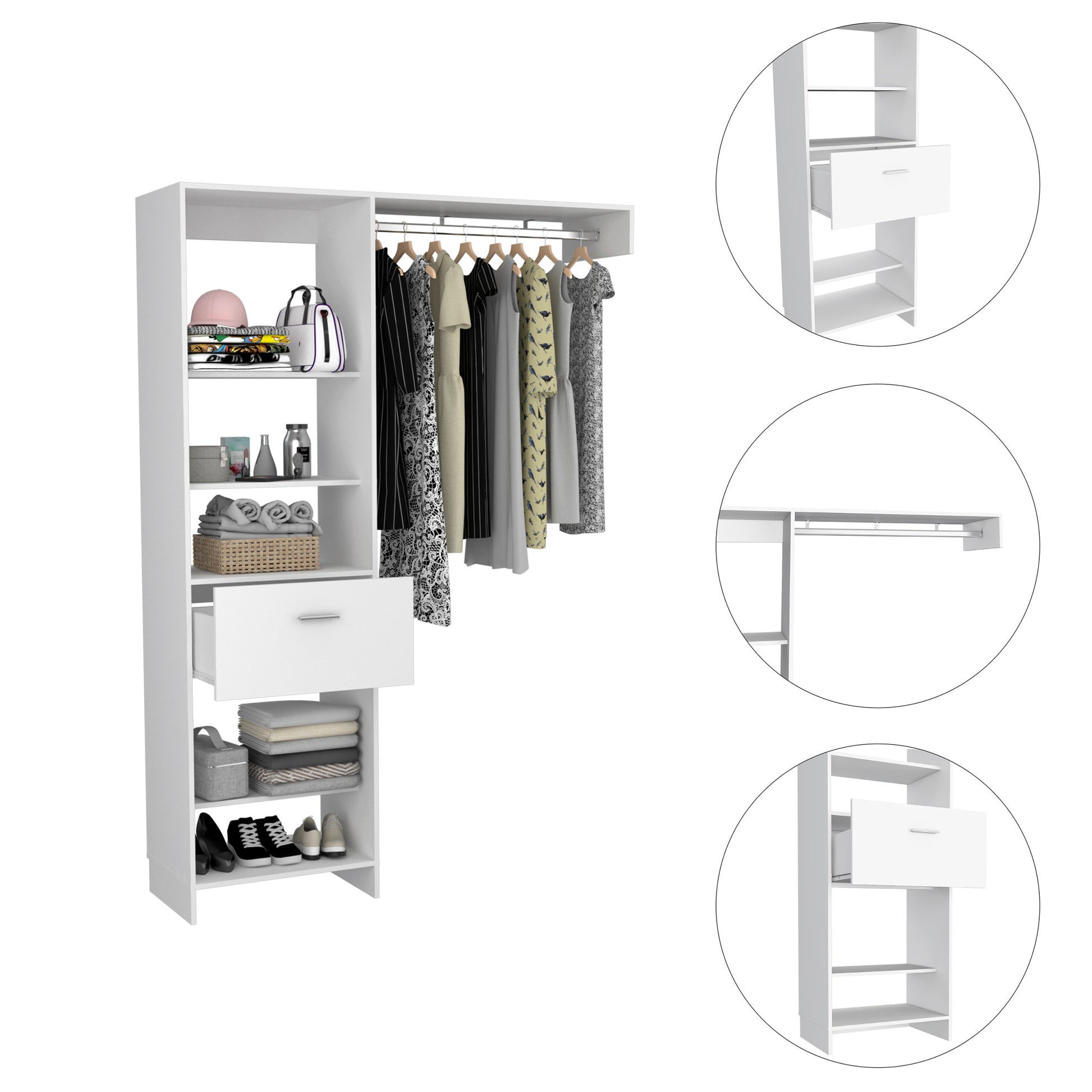 Lenox 1 Drawer 4 Shelf Closet System White White Particle Board