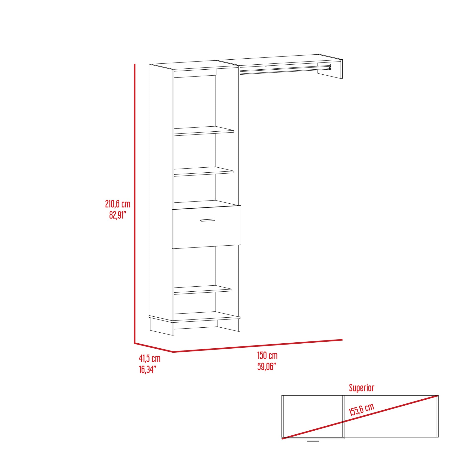 Lenox 1 Drawer 4 Shelf Closet System White White Particle Board