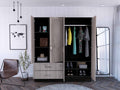 Black Rock 2 Drawer Large Armoire With Mirror Doors Black Wengue And Light Gray Beige Particle Board