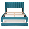 Queen Size Storage Bed Velvet Upholstered Platform Bed With A Big Drawer Blue Blue Velvet