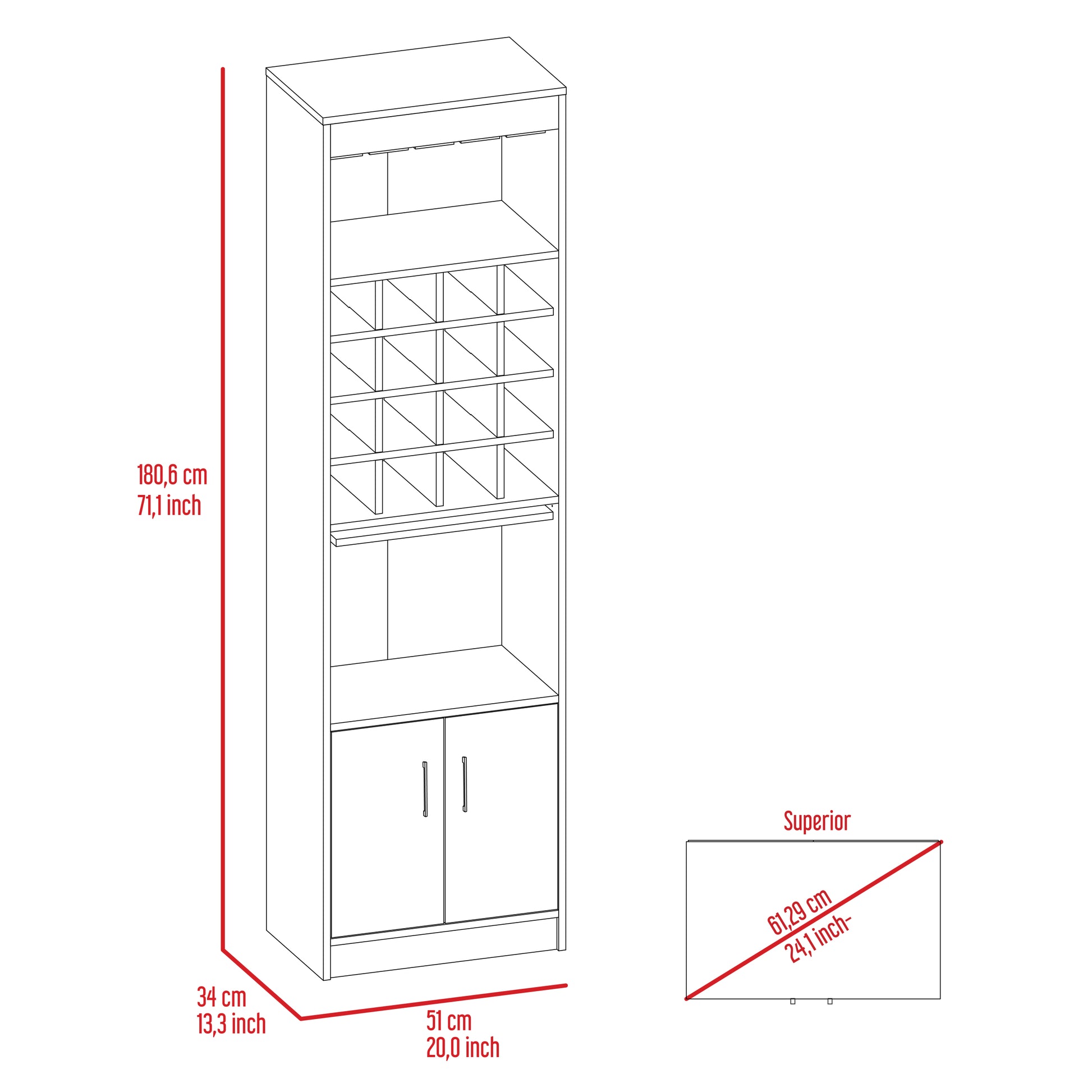 Wolcott 16 Bottle 1 Shelf Bar Cabinet White White Particle Board