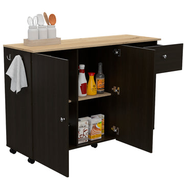 Sayville 2 Drawer 2 Shelf Kitchen Island Black Wengue Black Particle Board