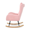 Rocking Chair Nursery, Teddy Upholstered Rocker Glider Chair With High Backrest, Adjustable Headrest & Pocket, Comfy Glider Chair For Nursery, Bedroom, Living Room, Offices, Rubber Wood, Pink Pink Polyester