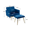 Coolmore Velvet Accent Chair With Adjustable Armrests And Backrest, Button Tufted Lounge Chair, Single Recliner Armchair With Ottoman Navy Metal