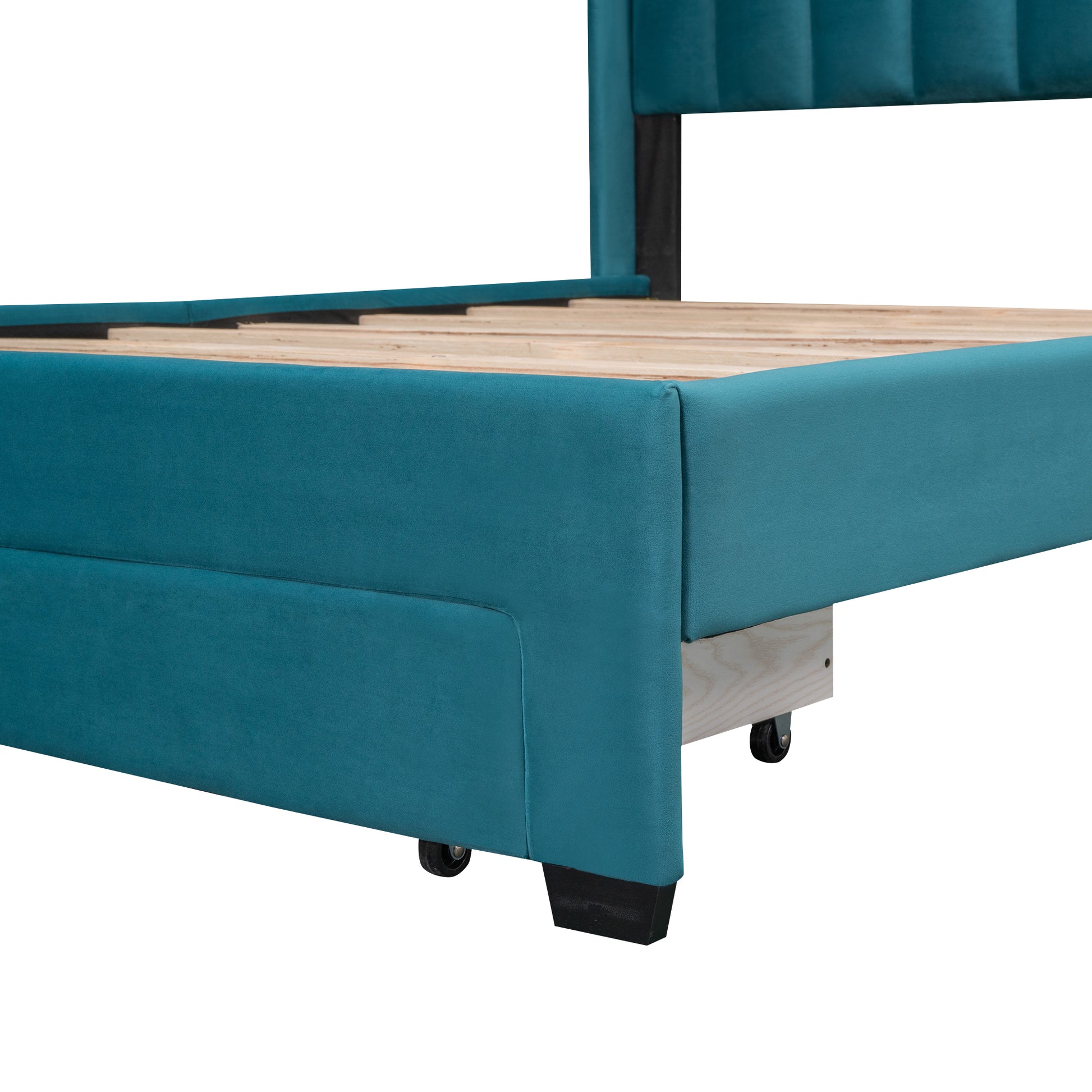 Queen Size Storage Bed Velvet Upholstered Platform Bed With A Big Drawer Blue Blue Velvet