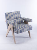 Accent Chair, Kd Rubber Wood Legs With Black Finish. Fabric Cover The Seat. With A Cushion.Blue Stripe Blue And White Stripes Foam Solid Wood