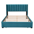 Queen Size Storage Bed Velvet Upholstered Platform Bed With A Big Drawer Blue Blue Velvet