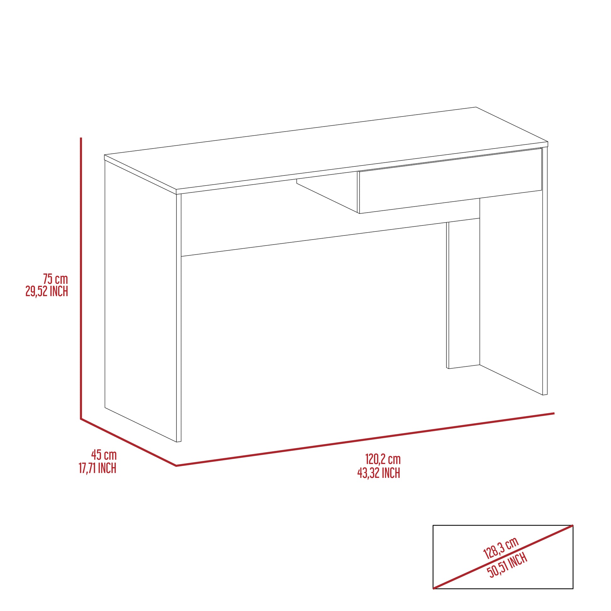 Black Wengue 1 Drawer Computer Desk Black Particle Board