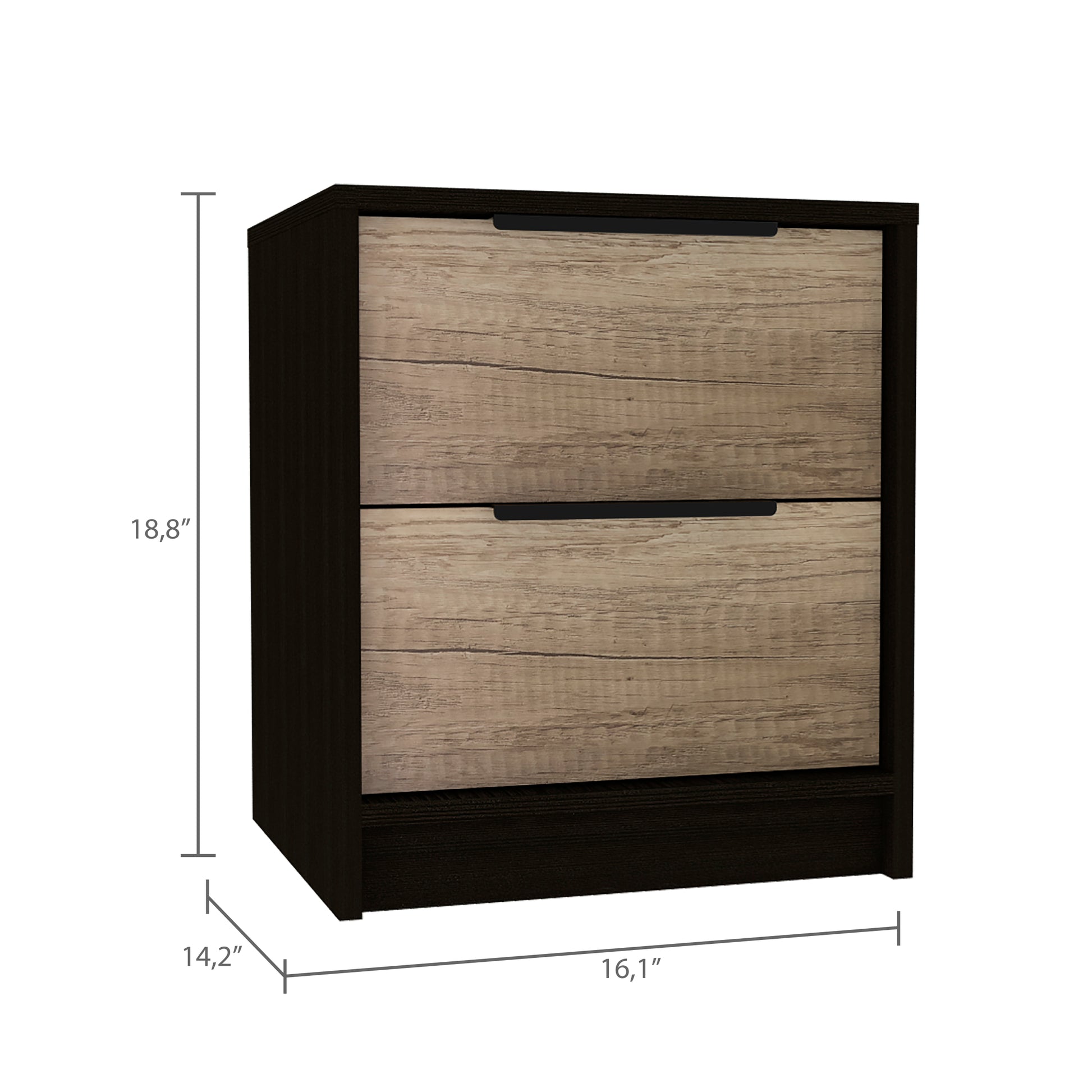 Black Wengue And Pine 2 Drawer Nightstand Black Particle Board