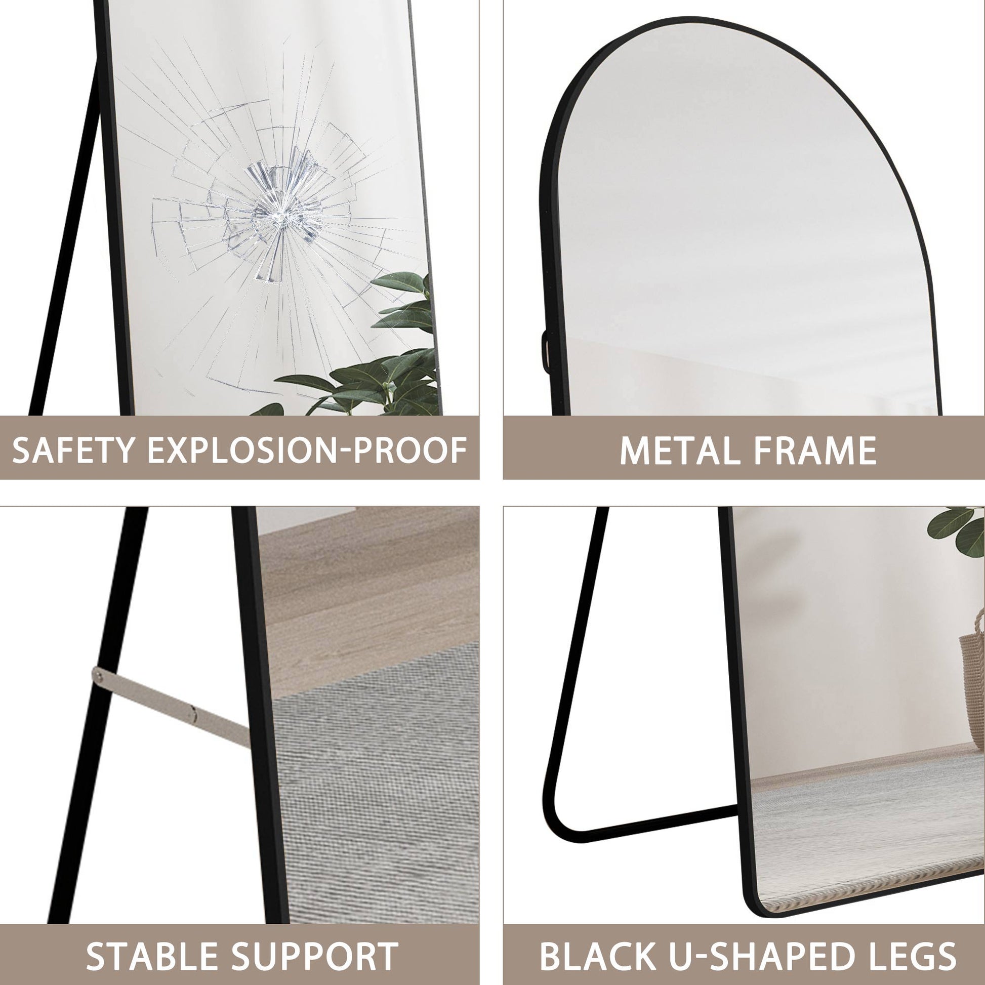 The 3St Generation Of Floor Mounted Full Length Mirrors. Aluminum Alloy Metal Frame Arched Wall Mirror, Bathroom Makeup Mirror, Bedroom Porch, Clothing Store, Wall Mounted. Black 65 "* 23" W1151109084 Black Glass