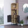 Branford 2 Shelf 6 Bottle Bar Cabinet Macadamia And Black Wengue Beige Particle Board