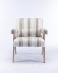 Accent Chair, Kd Rubber Wood Legs With Black Finish. Fabric Cover The Seat. With A Cushion.Grey Stripe Gray Foam Solid Wood