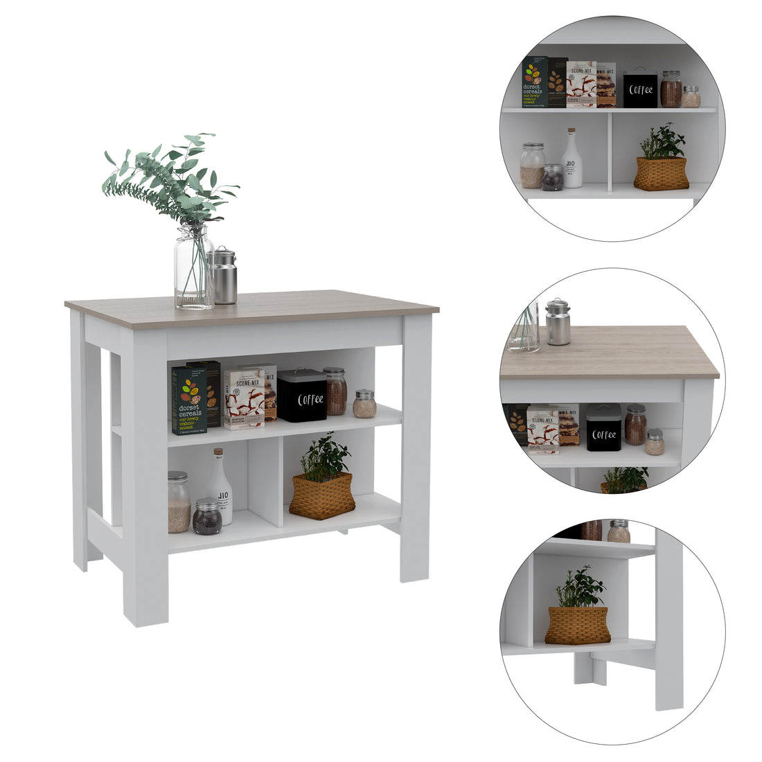 Rockaway 3 Shelf Kitchen Island White And Light Grey White Particle Board