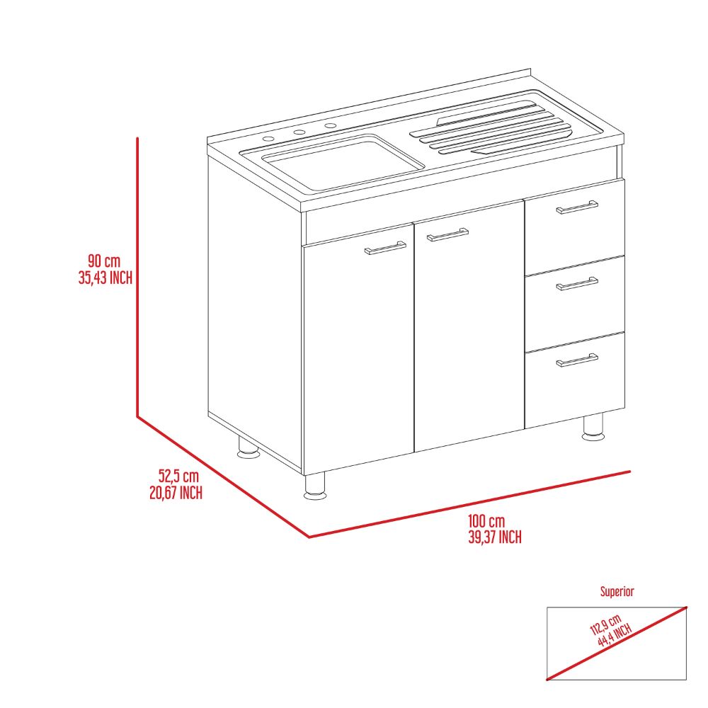 White 3 Drawer Base Cabinet White Particle Board