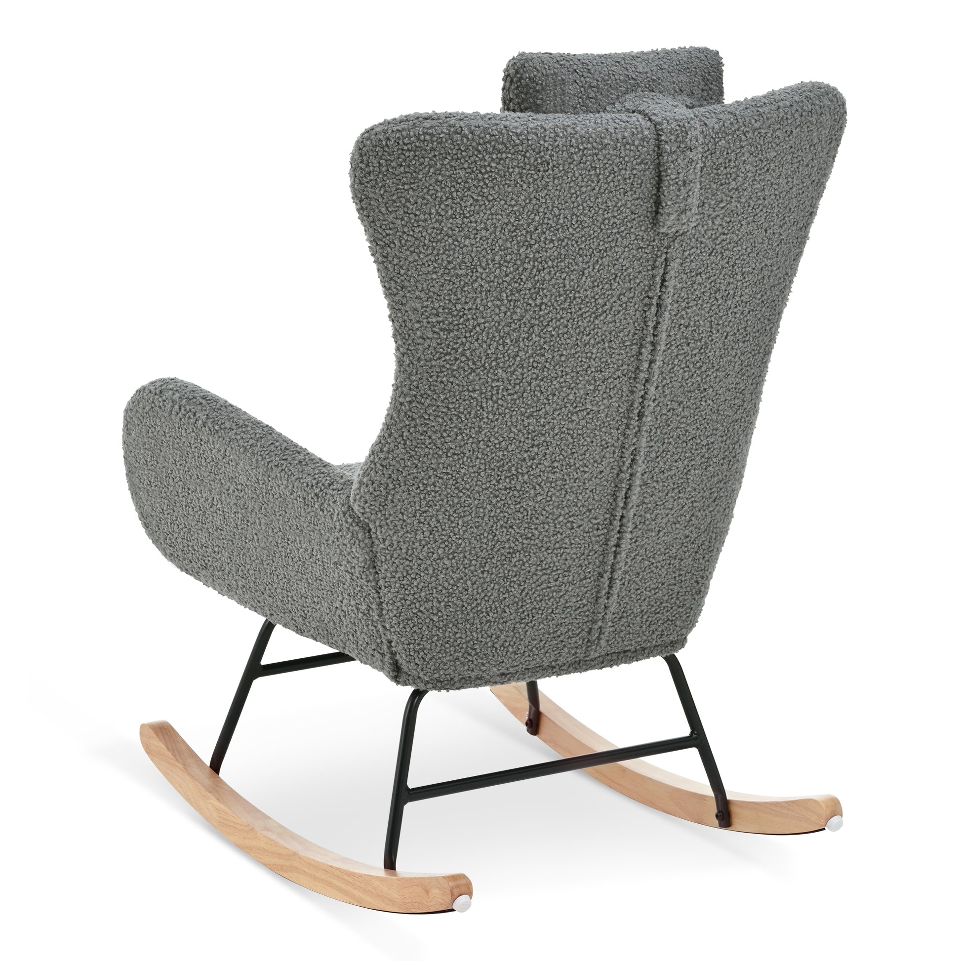 Rocking Chair Nursery, Teddy Upholstered Rocker Glider Chair With High Backrest, Adjustable Headrest & Pocket, Comfy Glider Chair For Nursery, Bedroom, Living Room, Offices, Rubber Wood, Gray Gray Polyester