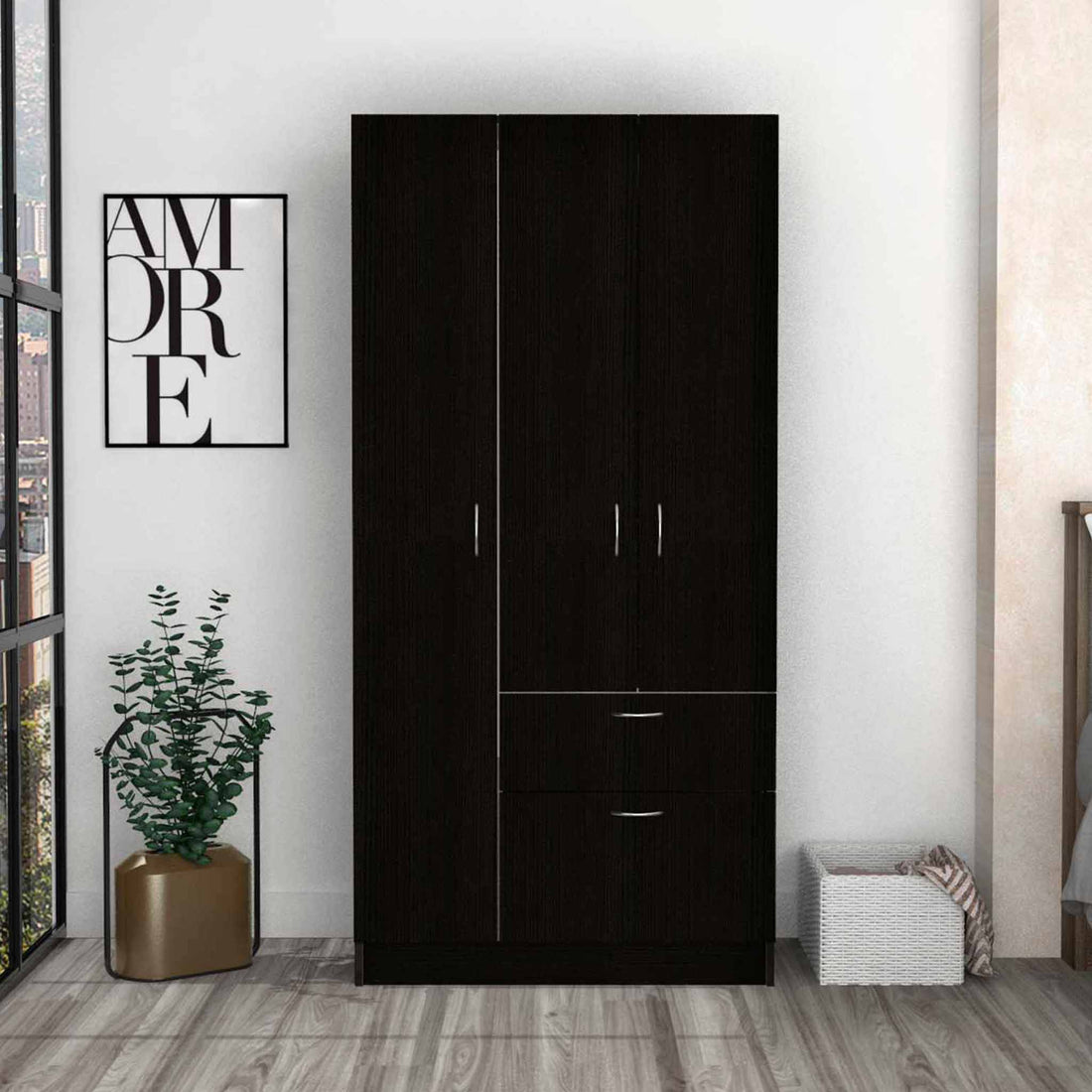 Meredith 1 Drawer Rectangle Armoire Black Wengue And White Black Particle Board