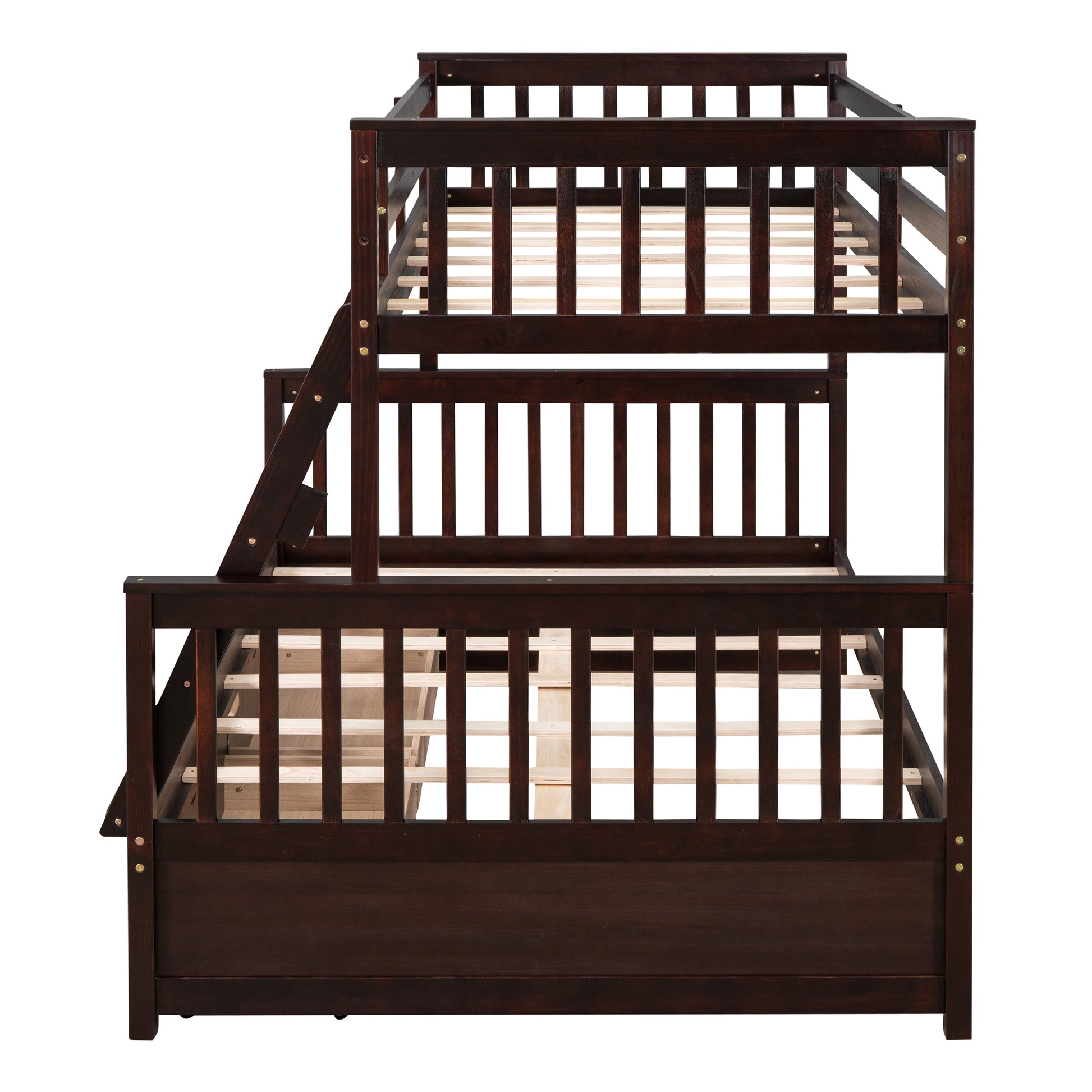 Twin Over Full Bunk Bed With Ladders And Two Storage Drawers Espresso Old Sku:Lt000165Aap Twin Espresso Solid Wood