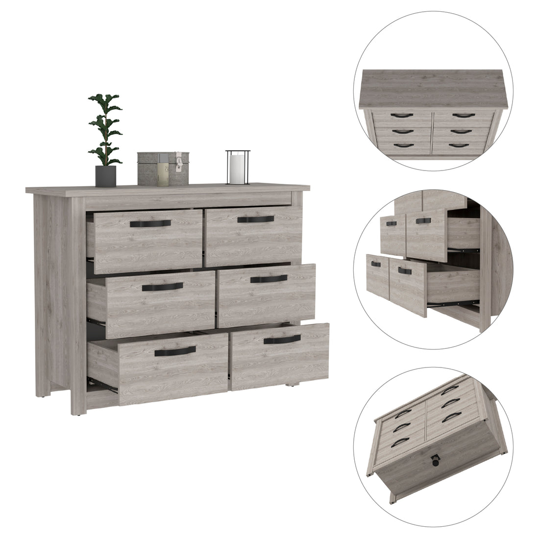 Bellingham 6 Drawer Dresser Light Gray Light Gray Particle Board